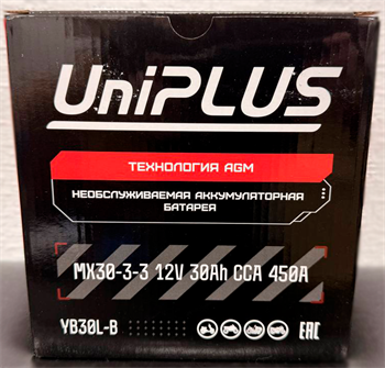 UniPLUS AGM MX-30-3-3 30 А/ч 450 А о.п. MX-30-3-3