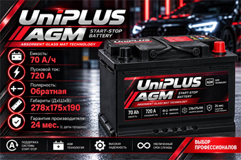 UniPLUS AGM 70 А/ч 720 А о.п. 2648