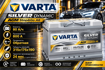 VARTA Silver Dynamic AGM Stop&Go A6 80 А/ч 800 А о.п. 580 901 080 / A6 / 4016987144510