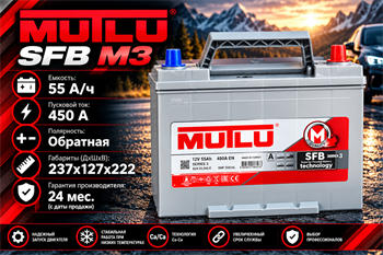 MUTLU SFB M3 55 А/ч 450 А о.п. тонк. кл. B24.55.045.E / SMF 55B24L