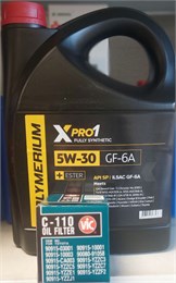 Масло POLYMERIUM XPRO1 5W-30 GF-6A, 4 л + масляный фильтр VIC C-110 2566